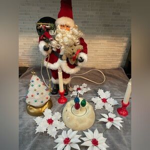Vintage Christmas Santa Poinsettas Tree Candles Light Lot